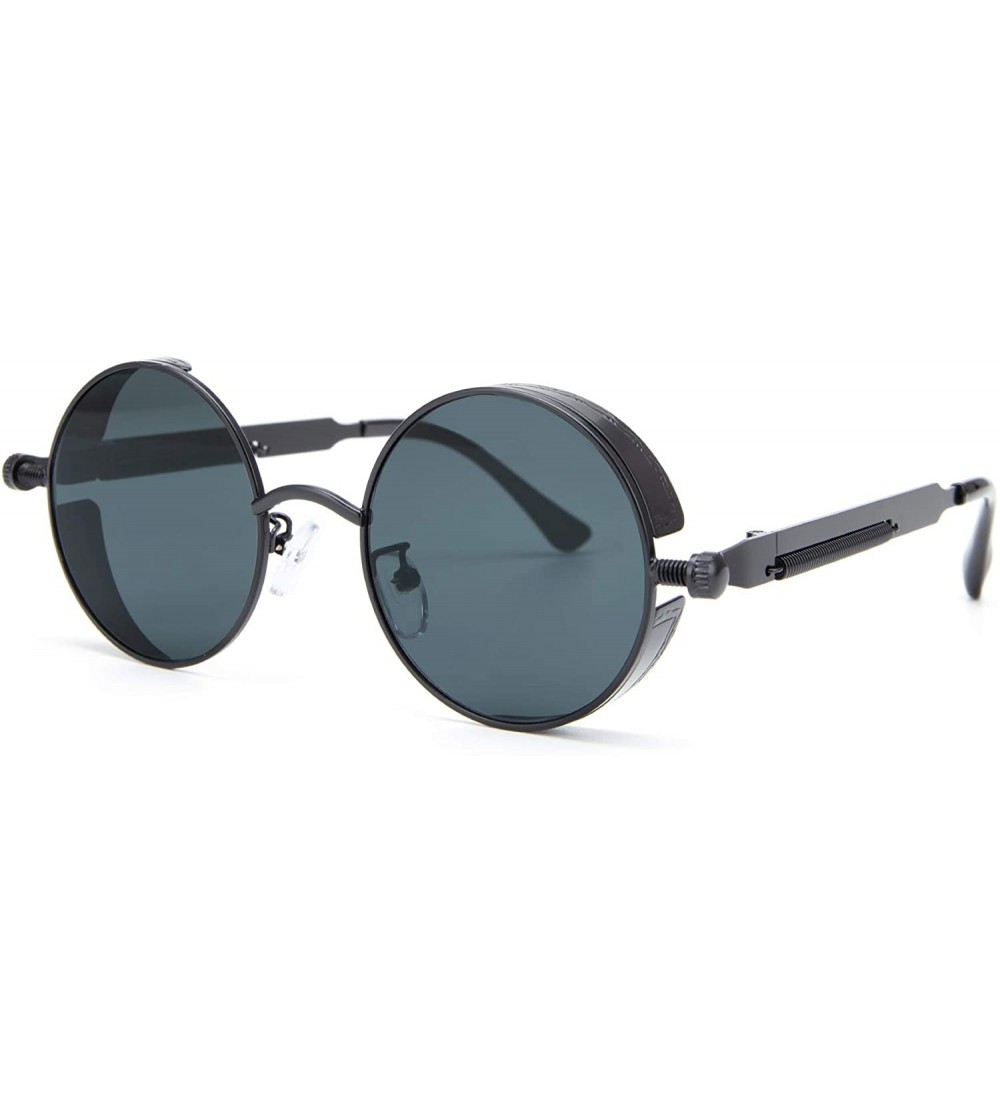 Round Vintage Metal Round Sunglasses UV Protection for Men Women - Black Lens-black Frame - CQ196RC7O2T $19.05