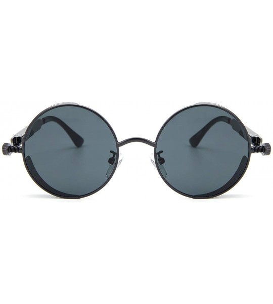 Round Vintage Metal Round Sunglasses UV Protection for Men Women - Black Lens-black Frame - CQ196RC7O2T $19.05