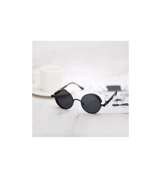 Round Vintage Metal Round Sunglasses UV Protection for Men Women - Black Lens-black Frame - CQ196RC7O2T $19.05