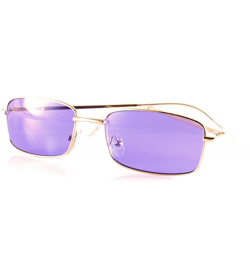Rectangular Unisex Minimalist Small Rectangular Color Tinted Spring Hinge Sunglasses A117 - Gold/ Deep Purple - C518KCSSIXY $...