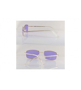 Rectangular Unisex Minimalist Small Rectangular Color Tinted Spring Hinge Sunglasses A117 - Gold/ Deep Purple - C518KCSSIXY $...