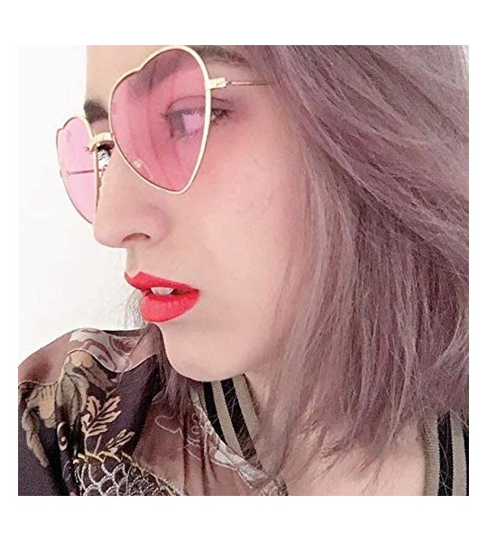 Goggle Ladies Heart Shaped Sunglasses Metal Women Designer Fashion Rimless Lenses Sun Glasses - C1 - CE18Y7E7HS9 $41.74