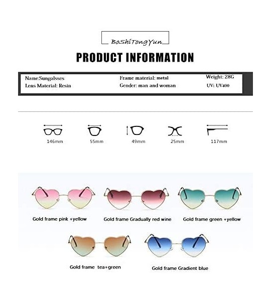 Goggle Ladies Heart Shaped Sunglasses Metal Women Designer Fashion Rimless Lenses Sun Glasses - C1 - CE18Y7E7HS9 $41.74