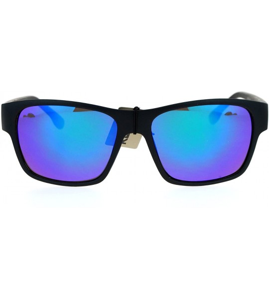 Rectangular Kush Mens Color Mirrored Horn Rim Rectangular Sport Sunglasses - Teal Green - CM12N4SSRQY $19.17