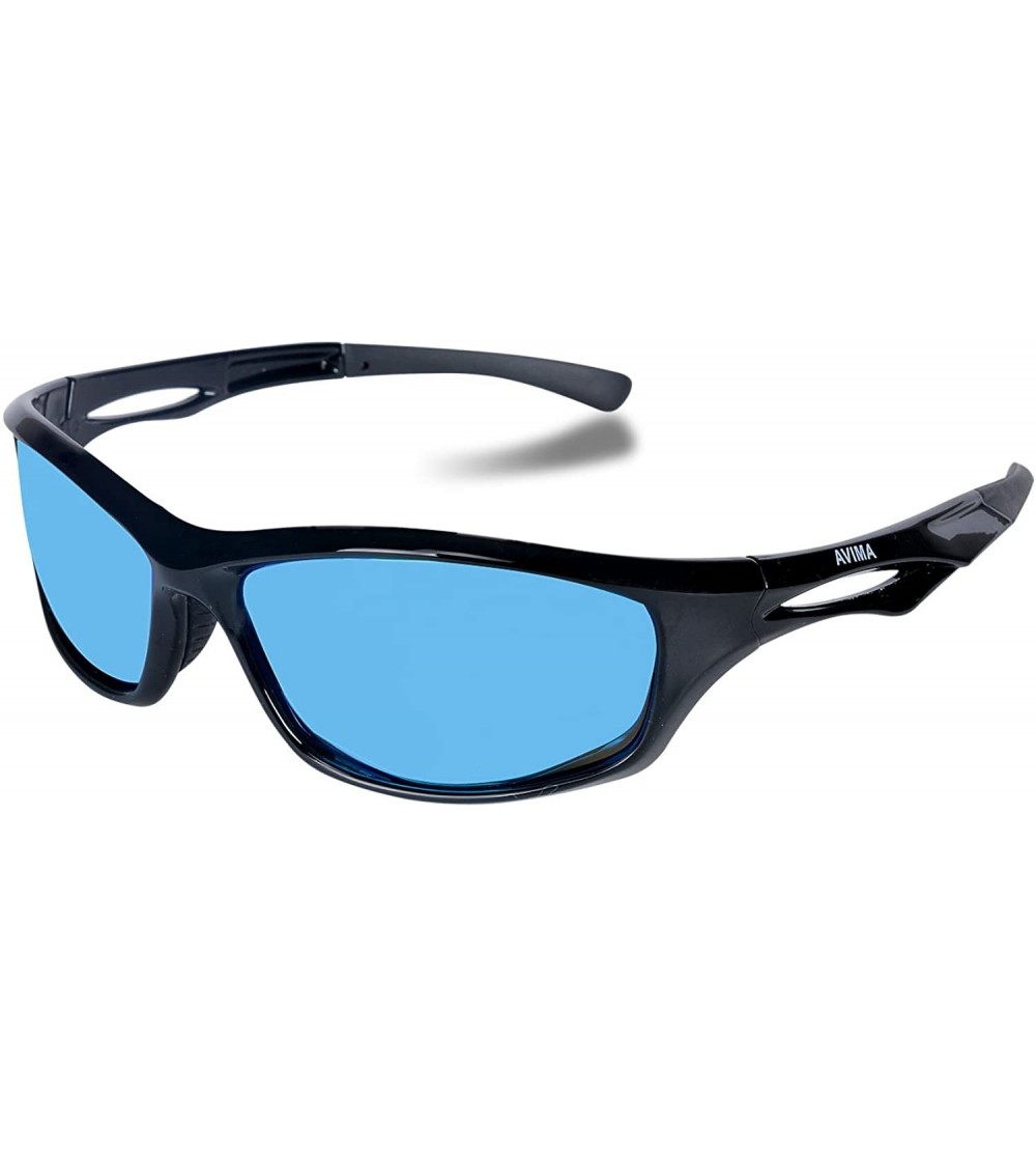 Sport Basics Polarized Tr90 Unbreakable Frame Sports Sunglasses for Outdoor - Black/Black With Blue Lens - CJ182EDHQU9 $38.50