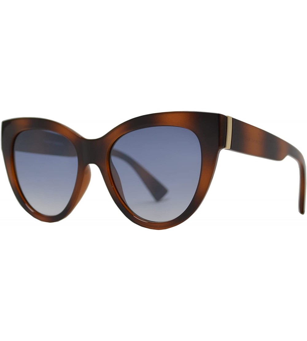 Oversized Womens Large Cat Eye Round Sunglasses Fashion UV Protection - Brown + Blue - CY1960REC7D $24.44