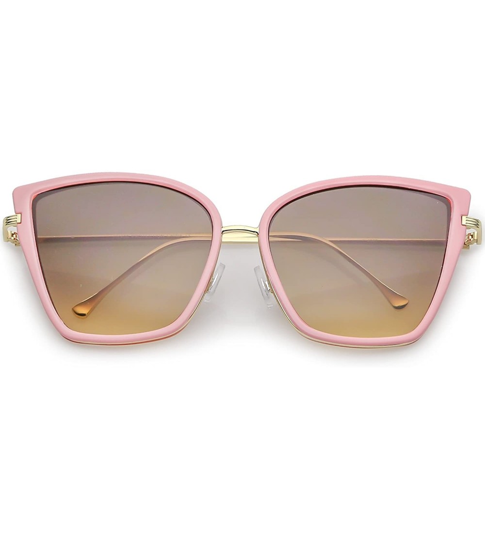 Oversized Women's Oversize Slim Arms Metal Trim Tinted Lens Cat Eye Sunglasses 56mm - Pink Gold / Smoke Beige - CB182A99EIO $...