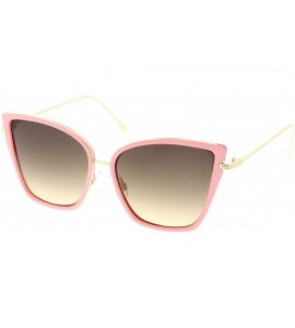 Oversized Women's Oversize Slim Arms Metal Trim Tinted Lens Cat Eye Sunglasses 56mm - Pink Gold / Smoke Beige - CB182A99EIO $...