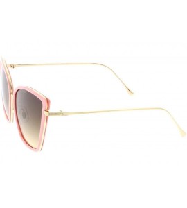 Oversized Women's Oversize Slim Arms Metal Trim Tinted Lens Cat Eye Sunglasses 56mm - Pink Gold / Smoke Beige - CB182A99EIO $...