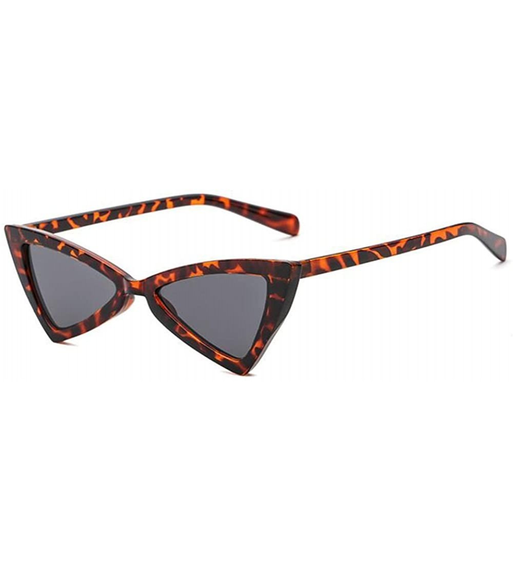 Goggle Retro Metal Hinge Women Cat Eye Sunglasses Fashion Triangle Eyewear - Leopard Gray - C218CMXRSUK $36.68