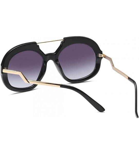 Oval Big Round Oversized Double Bridge Sunglasses Metal Frame Retro Unisex - Bright Black - C318DTR4QXA $21.52