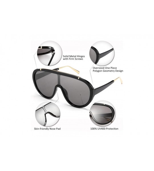 Round Oversized One Piece Sunglasses Women Men Fahion Siamese Lenses Retro Design B2580 - Black - CA196QZR3M0 $27.64