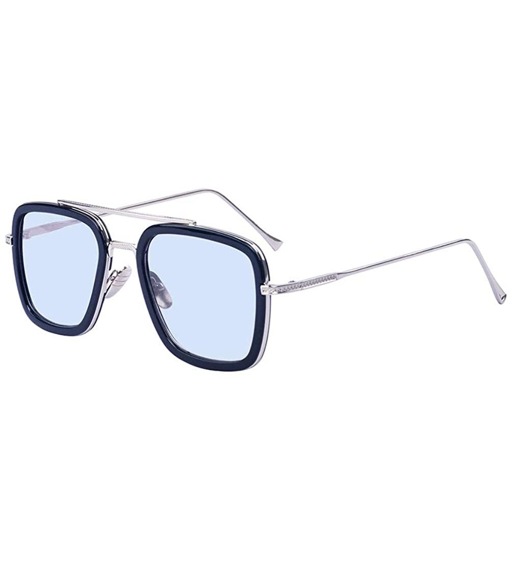 Oversized Retro Aviator Sunglasses Square Gold Metal Frame for Men Women Sunglasses Classic Iron Man Tony Stark Shades - C218...