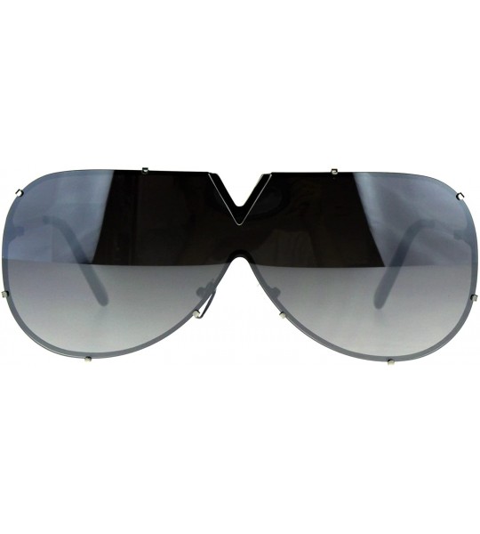 Shield Luxury Fashion Color Mirror Shield Pilots Rimless Retro Sunglasses - Silver Mirror - CX187KWA930 $23.27