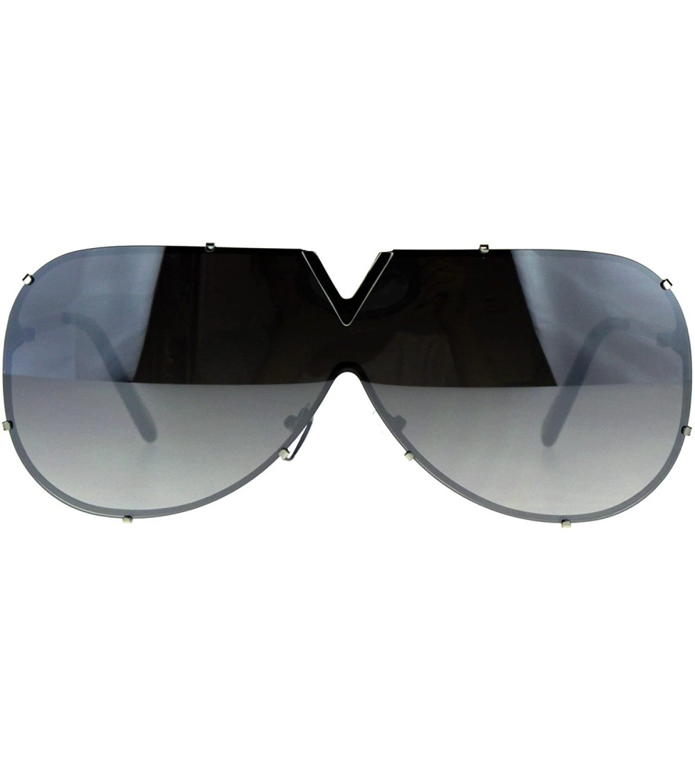 Shield Luxury Fashion Color Mirror Shield Pilots Rimless Retro Sunglasses - Silver Mirror - CX187KWA930 $23.27