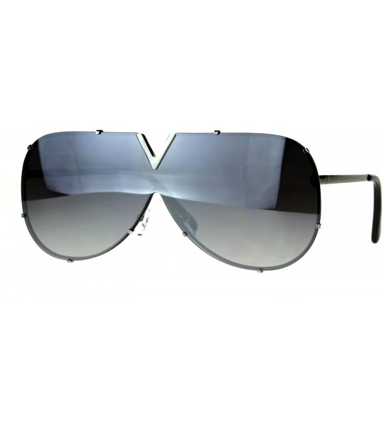 Shield Luxury Fashion Color Mirror Shield Pilots Rimless Retro Sunglasses - Silver Mirror - CX187KWA930 $23.27