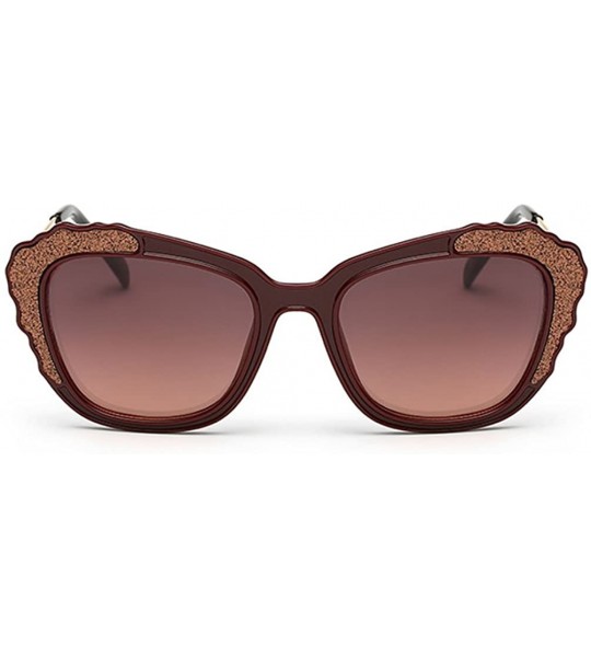 Butterfly Retro Sunglasses Diamond Frame Flat Matte Reflective Revo Color Lens Horn Rimmed Style Sunglasses - Brown/Brown - C...