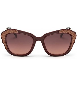 Butterfly Retro Sunglasses Diamond Frame Flat Matte Reflective Revo Color Lens Horn Rimmed Style Sunglasses - Brown/Brown - C...