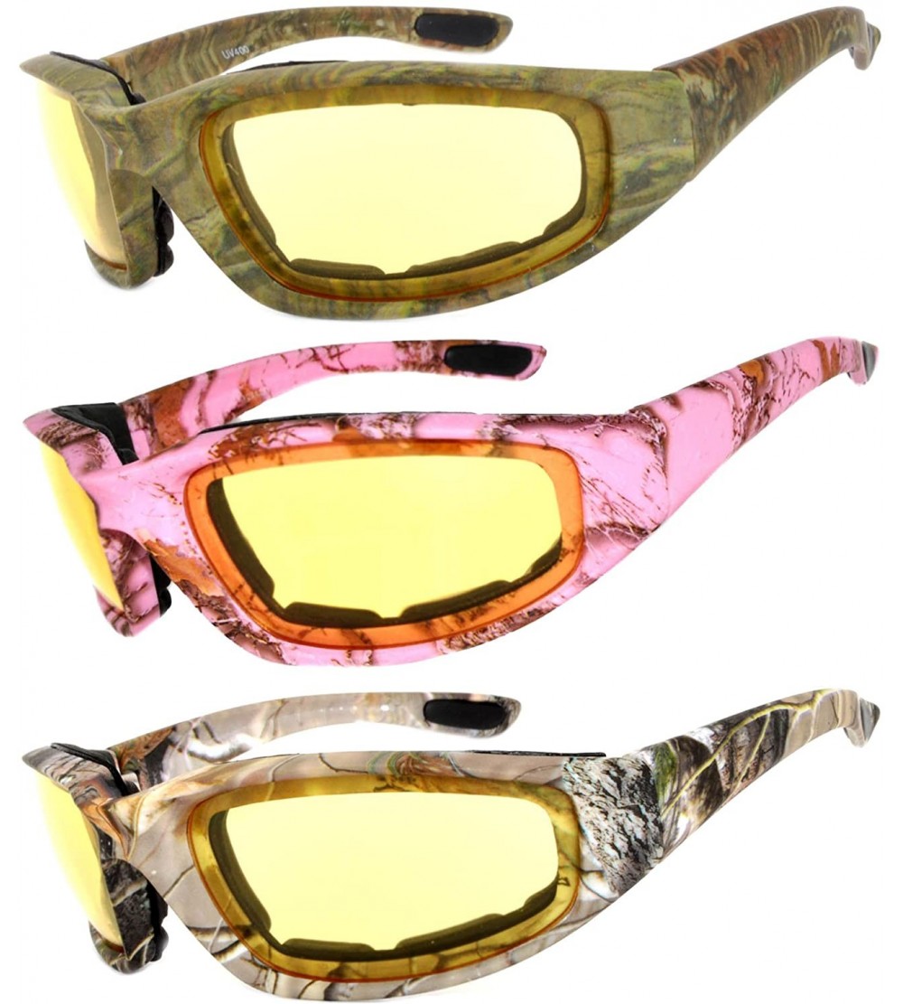 Goggle Set of 2- 3 Pairs Motorcycle CAMO Padded Foam Sport Glasses Colored Lens - Yellow_camo1-hd_camo-pink_camo2-hd - CA1847...