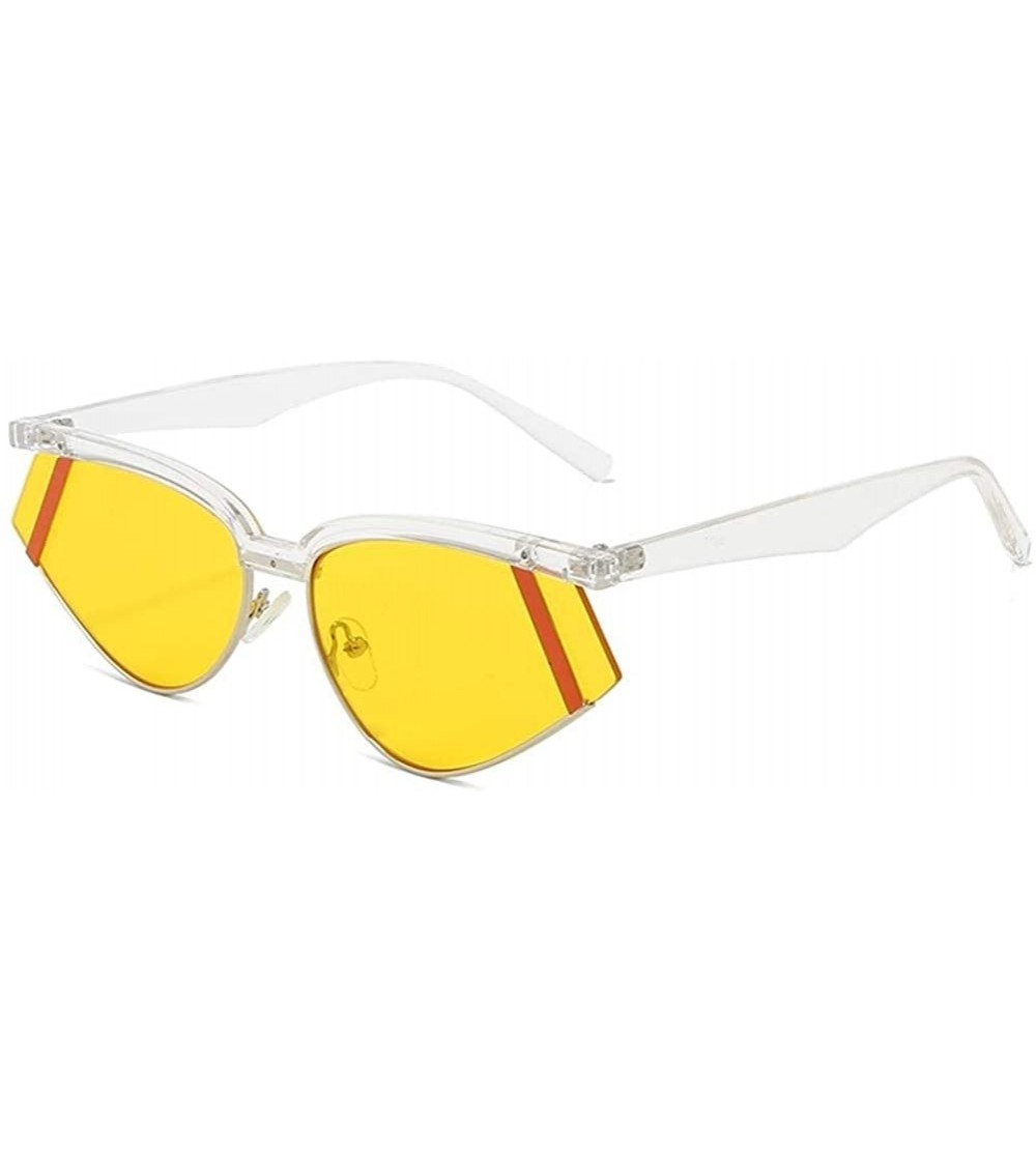 Cat Eye Cat Eye Sunglasses for Women Triangle Sun Glasses Black Shades UV400 - Tr Silver Yellow - CC199OOYLN6 $22.10