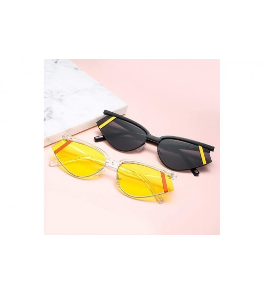 Cat Eye Cat Eye Sunglasses for Women Triangle Sun Glasses Black Shades UV400 - Tr Silver Yellow - CC199OOYLN6 $22.10