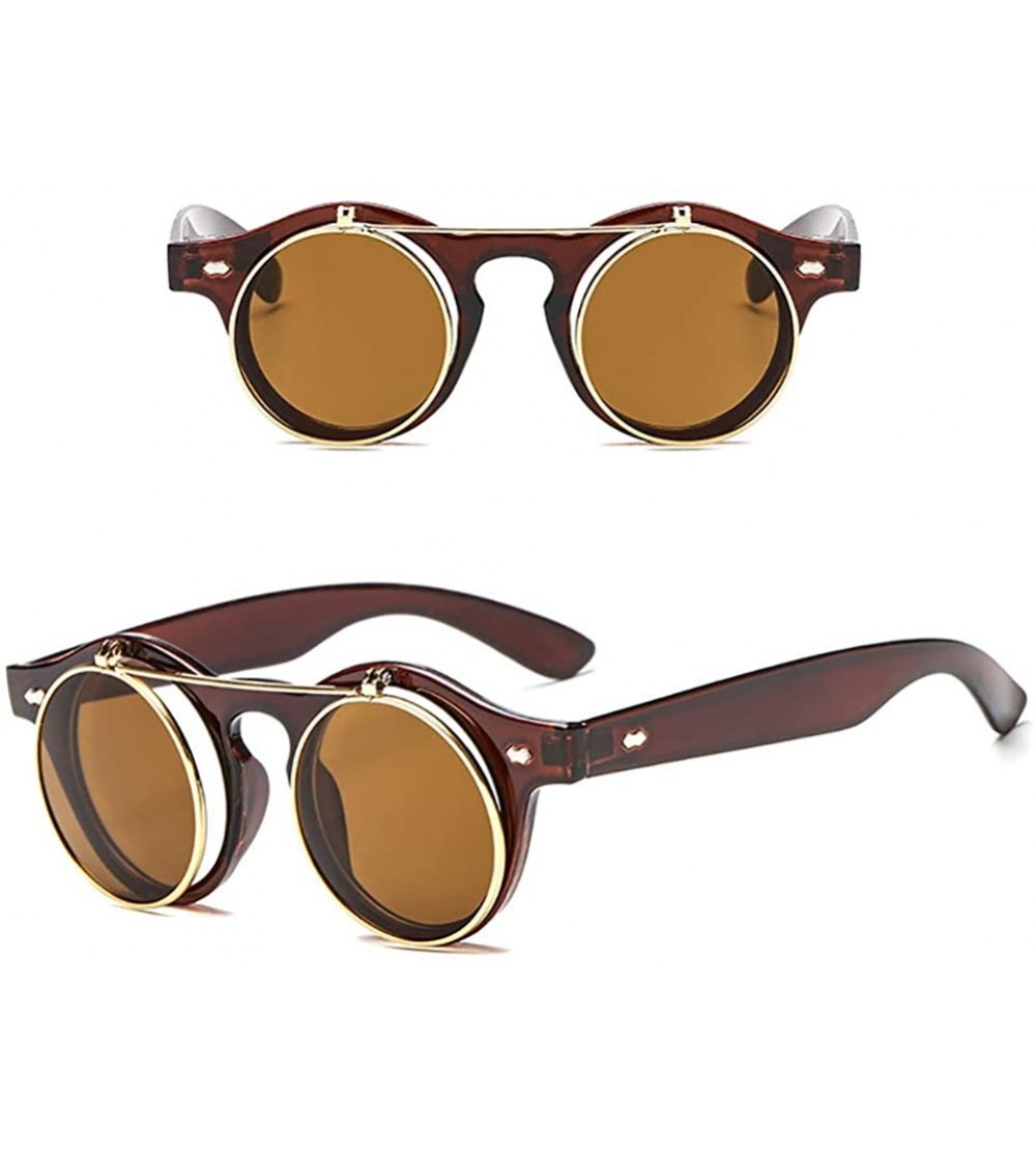 Rectangular Vintage Round Flip Up Sunglasses-Metal Steampunk Eyewear Double Layer-Unisex - C - CA190OD34I3 $55.69