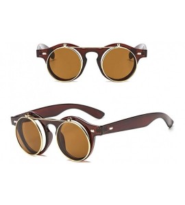 Rectangular Vintage Round Flip Up Sunglasses-Metal Steampunk Eyewear Double Layer-Unisex - C - CA190OD34I3 $55.69