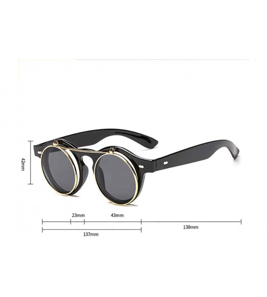 Rectangular Vintage Round Flip Up Sunglasses-Metal Steampunk Eyewear Double Layer-Unisex - C - CA190OD34I3 $55.69