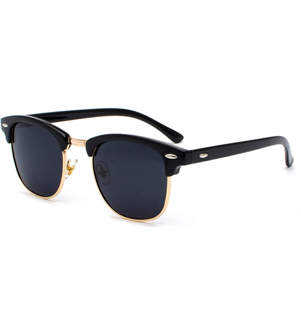 Round Classic Half Frame Sunglasses Fashion Eyeglasses for Men Women - Gold-black - CY18SMNRQK6 $19.56