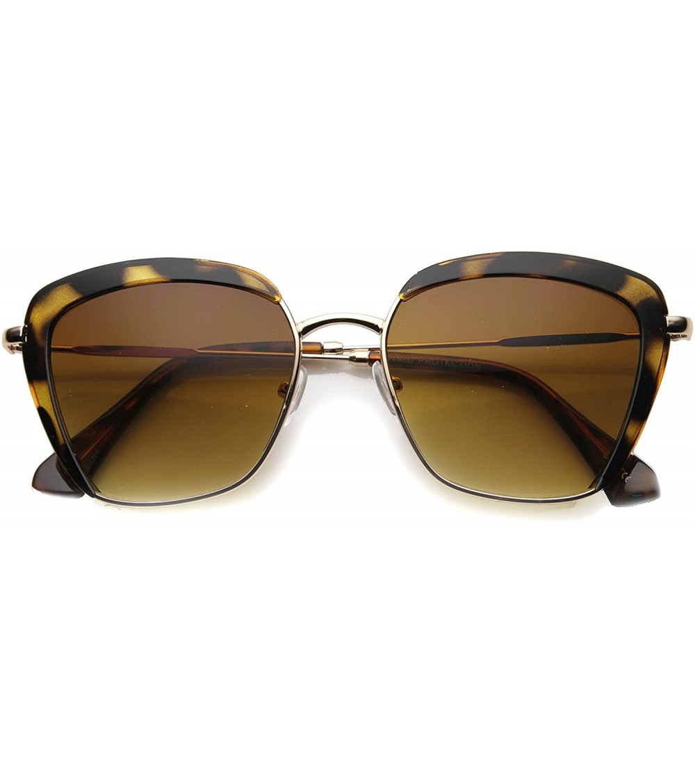 Wayfarer Womens Modern Fashion Mock Half-Rim Square Butterfly Sunglasses 52mm - Tortoise-gold / Amber - CK124K9DQNL $19.09