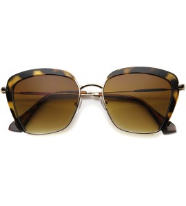 Wayfarer Womens Modern Fashion Mock Half-Rim Square Butterfly Sunglasses 52mm - Tortoise-gold / Amber - CK124K9DQNL $19.09