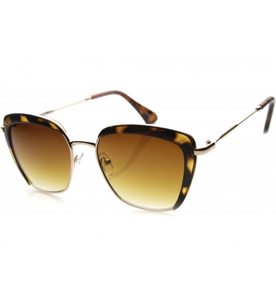 Wayfarer Womens Modern Fashion Mock Half-Rim Square Butterfly Sunglasses 52mm - Tortoise-gold / Amber - CK124K9DQNL $19.09