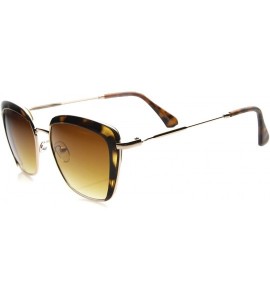 Wayfarer Womens Modern Fashion Mock Half-Rim Square Butterfly Sunglasses 52mm - Tortoise-gold / Amber - CK124K9DQNL $19.09