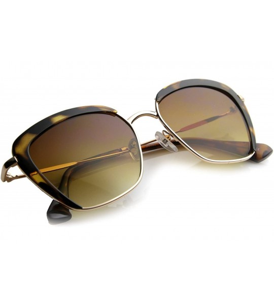 Wayfarer Womens Modern Fashion Mock Half-Rim Square Butterfly Sunglasses 52mm - Tortoise-gold / Amber - CK124K9DQNL $19.09