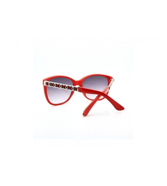 Square Womens Metal Chain Arm Thin Plastic Oversize Horn Rim Style Sunglasses - Red - C211YHUZMZ9 $20.42