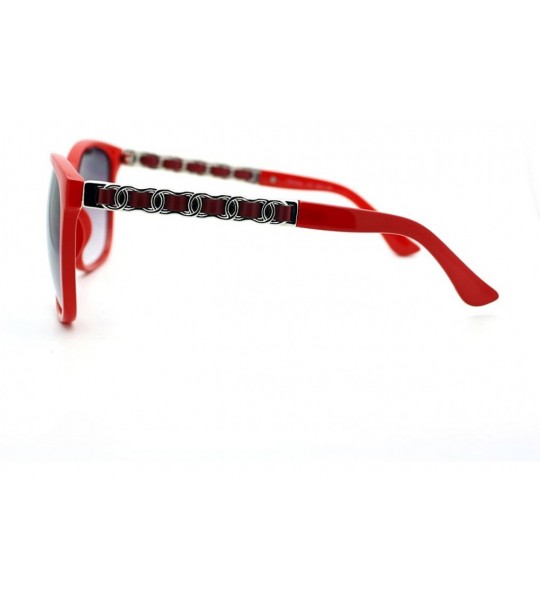 Square Womens Metal Chain Arm Thin Plastic Oversize Horn Rim Style Sunglasses - Red - C211YHUZMZ9 $20.42