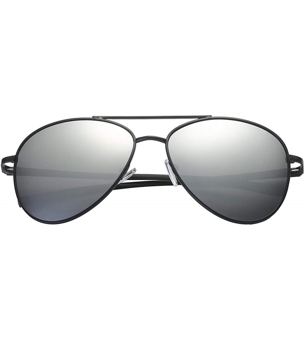 Aviator Classic Polarized Ultra Light Flex Hinge Aluminum Aviator Sunglasses - Aluminum Black - Polarized Ice Tech - CZ188X64...