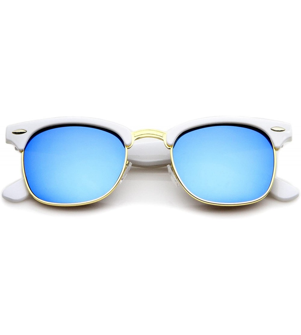 Semi-rimless Half Frame Semi Rimless Sunglasses for Men Women with Colored Mirror Lens 50mm - White-gold / Blue Mirror - C012...
