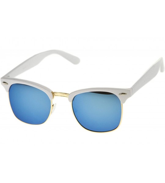 Semi-rimless Half Frame Semi Rimless Sunglasses for Men Women with Colored Mirror Lens 50mm - White-gold / Blue Mirror - C012...