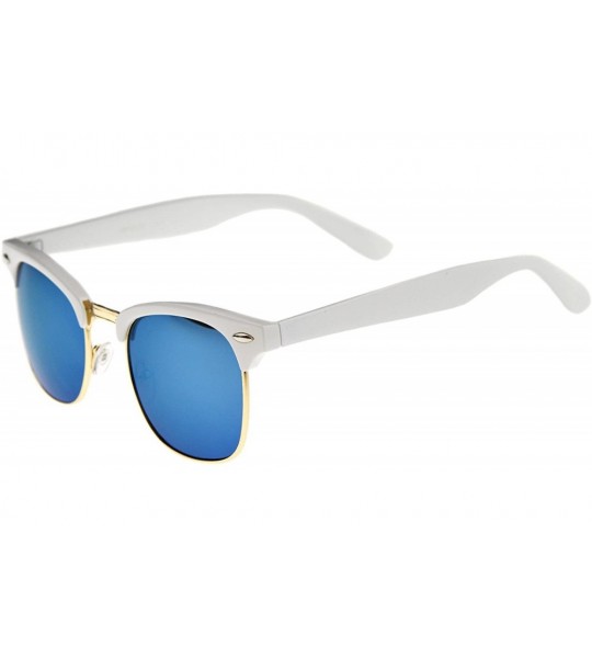 Semi-rimless Half Frame Semi Rimless Sunglasses for Men Women with Colored Mirror Lens 50mm - White-gold / Blue Mirror - C012...