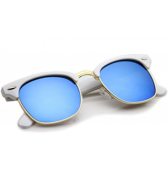 Semi-rimless Half Frame Semi Rimless Sunglasses for Men Women with Colored Mirror Lens 50mm - White-gold / Blue Mirror - C012...