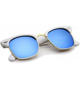 Semi-rimless Half Frame Semi Rimless Sunglasses for Men Women with Colored Mirror Lens 50mm - White-gold / Blue Mirror - C012...