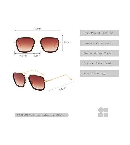 Square Retro Square Aviator Sunglasses for Men Women Classic Tony Stark Sunglasses Square Pilot Shades - CE18ZCRIY24 $24.92