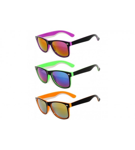 Rectangular New Fashion Retro 2 Tone Vintage Sunglasses Mirror Lens 3 Pack - Purple/Green/Orange - 3 Pairs - CF11NRUWIC5 $18.37