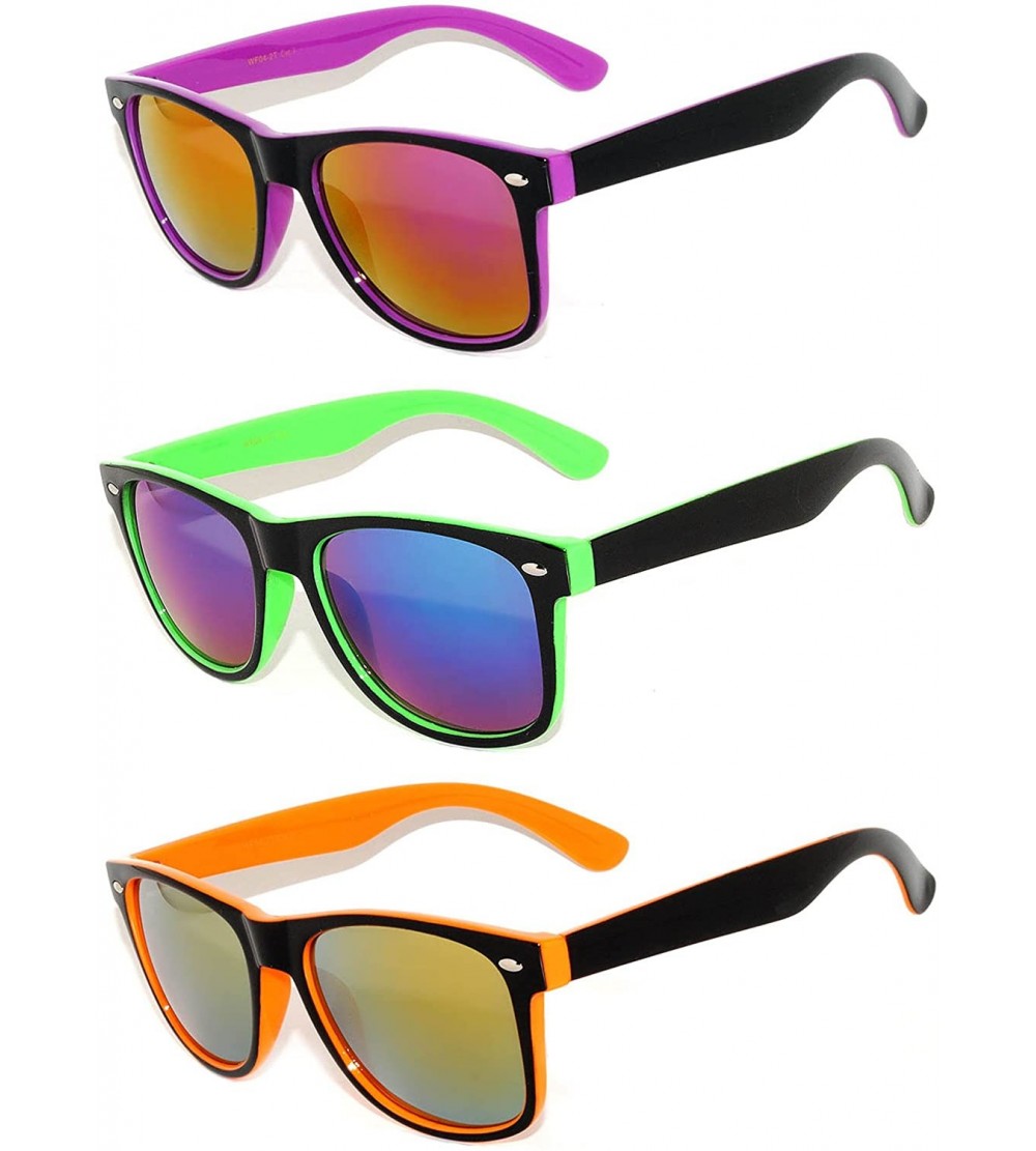 Rectangular New Fashion Retro 2 Tone Vintage Sunglasses Mirror Lens 3 Pack - Purple/Green/Orange - 3 Pairs - CF11NRUWIC5 $18.37