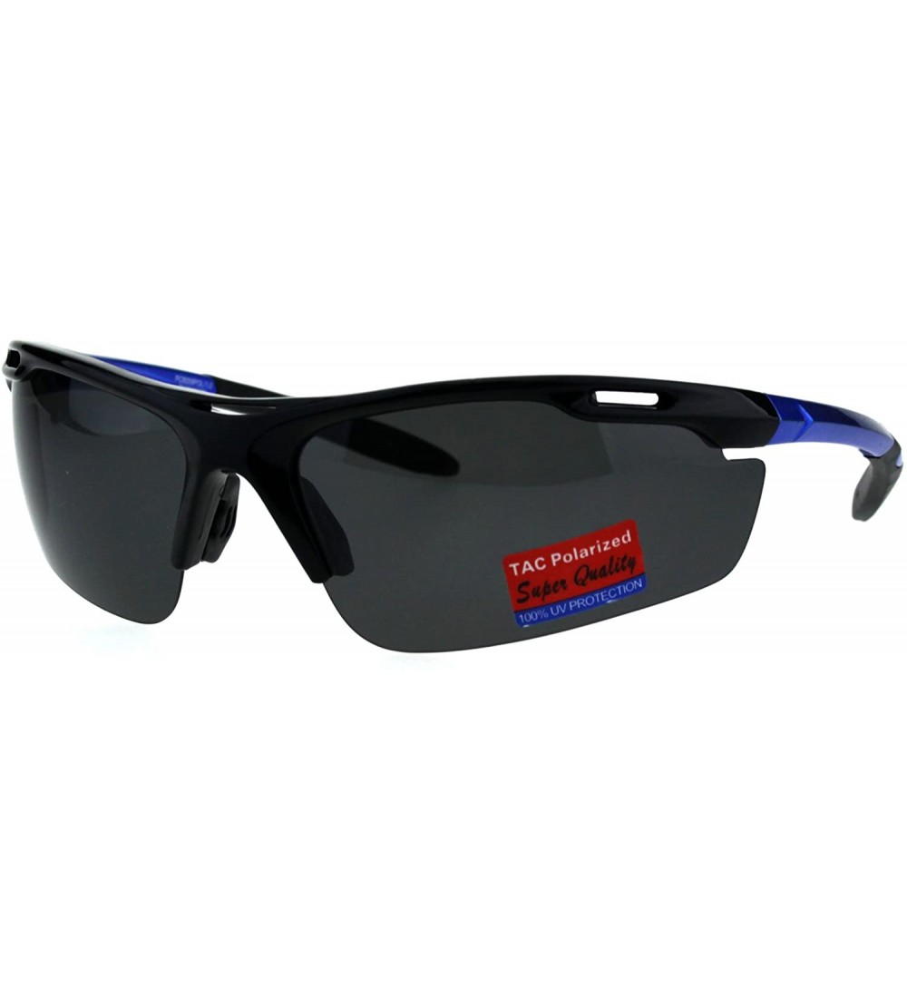 Sport Polarized Antiglare Mens Runners Half Rim Sport Light Weight Sunglasses - Black Blue Black - CN18G6I3M4D $22.44