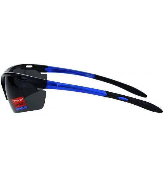 Sport Polarized Antiglare Mens Runners Half Rim Sport Light Weight Sunglasses - Black Blue Black - CN18G6I3M4D $22.44