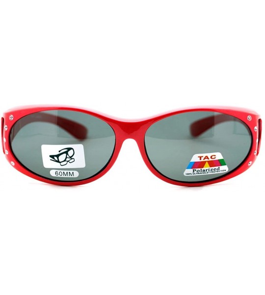 Oval Polarized Lens Fit Over Glasses Sunglasses Womens Oval Frame Rhinestones - Red - CY12HFY850R $19.27