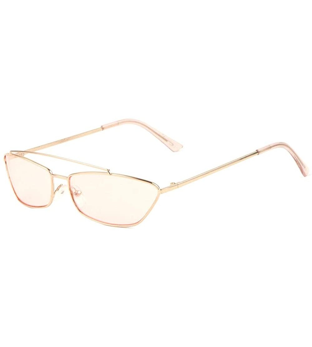 Cat Eye Thin Metal Frame Mid Lens Top Bar Geometric Cat Eye Sunglasses - Pink - CT1986WGIH7 $26.02