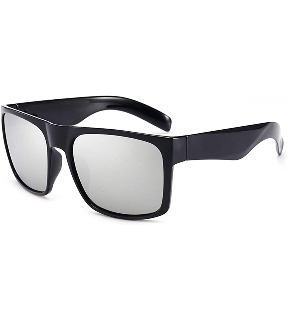 Sport Mens Square Polarized Sunglasses Lightweight UV Protection - Black&silver - CR18MGIGDG4 $21.78